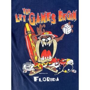 Vintage Y2K 90s Tazmanian Devil T-shirt Mens Medium Looney Tunes Florida Blue